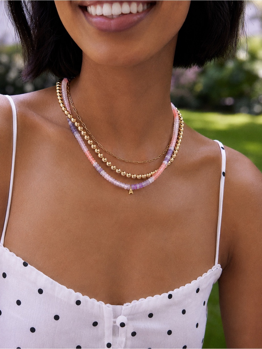 NWT BaubleBar Sienna Custom Initial “A” Stone Beaded Necklace